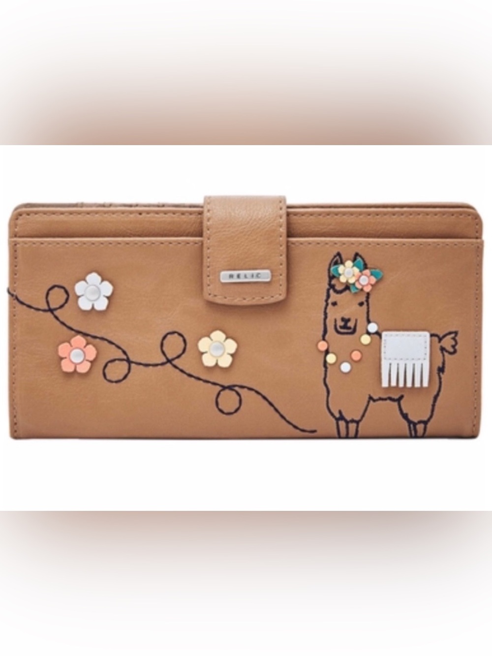 RELIC Llama 🦙 Floral Embroidered Faux Brown Leather Wallet | Organizer